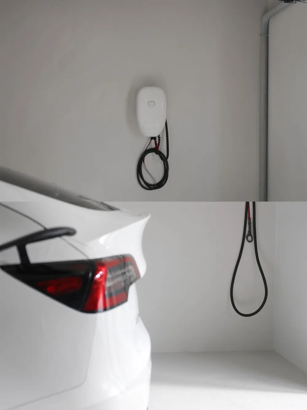Weiße Wallbox in einer Garage
